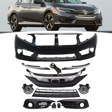 For 2016-2018 Honda Civic Sedan Front Bumper Upper Lower Grille W/ Fog Light