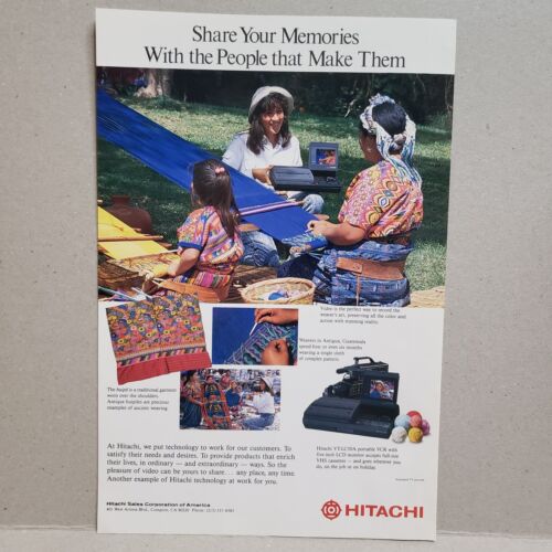 1990 Hitachi Portable VCR Print Ad Video Camera Recorder Share Picnic Memories - Picture 1 of 6