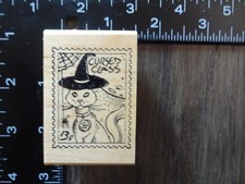 Halloween Witch Cat POSTAGE STAMP "Cursed Class" Rubber Stamp STAMPS IN MOTION