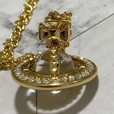Vivienne Westwood Necklace Rhinestone Orb Small size Gold top 2.2cm w/drawstring