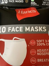 Hanes 100 Cotton White Face Masks Pack of 10 NEW SEALED Soft Washable