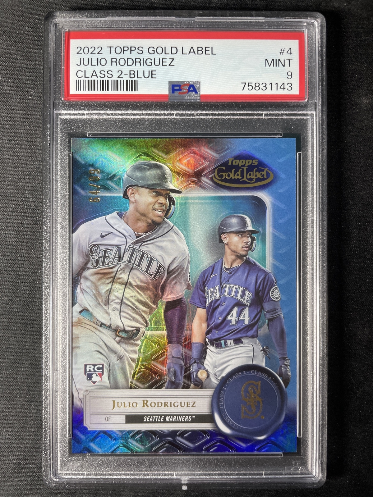 2022 Topps Gold Label JULIO RODRIGUEZ Class 2 Blue Parallel RC /99 MINT PSA 9