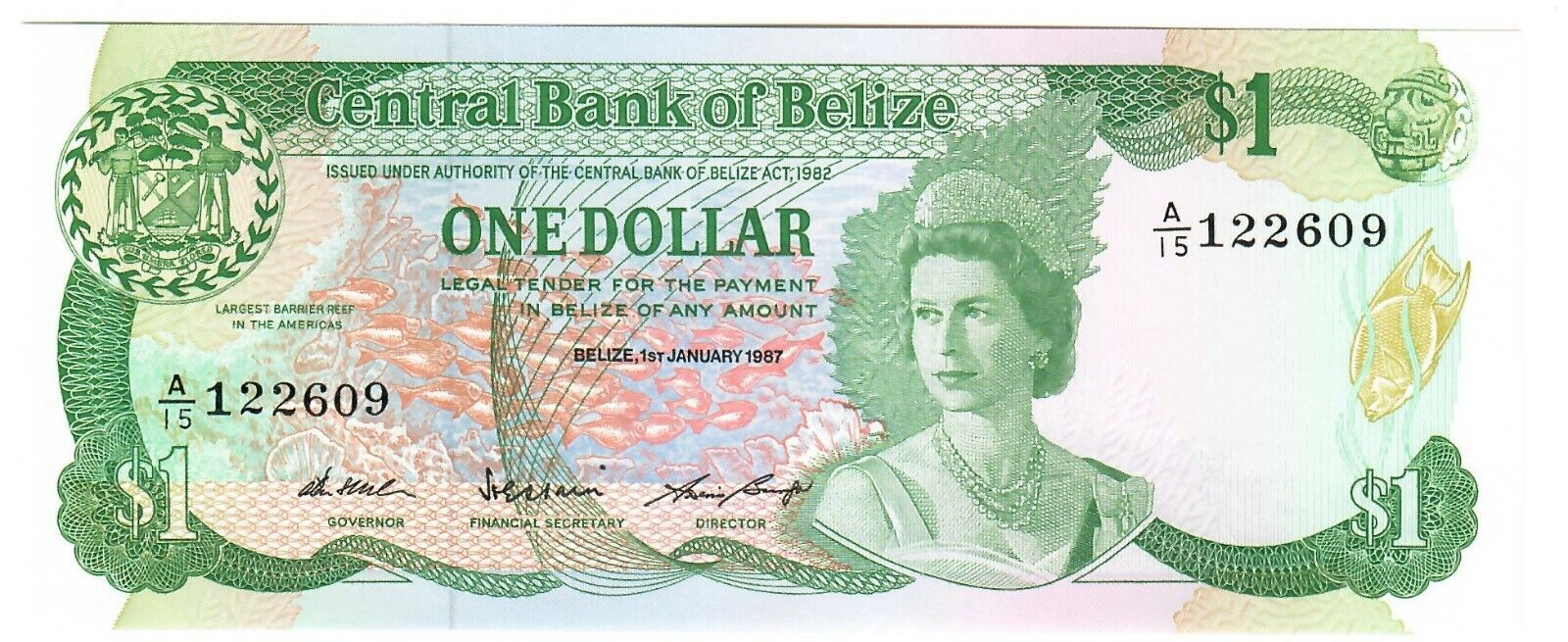 Belize 1 Dollar 1987 UNC