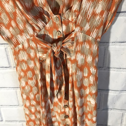 Forever 21 Dress Size Small S Orange Tie Front And Back Midi Buttons (Hb) - Picture 4 of 6