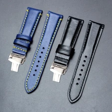 Watch Band Leather Bracelet Strap Buckle Replace forCitizen AT8020 Blue Angel