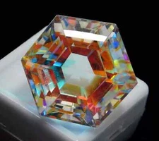 Natural 60.00 Ct Certified Brazilian Mystic Topaz Hexagon Cut Loose Gemstone