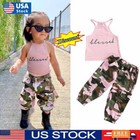 2Pcs Toddler Kids Baby Girls Clothes Halter T-shirt Tops White Pants Outfits Set