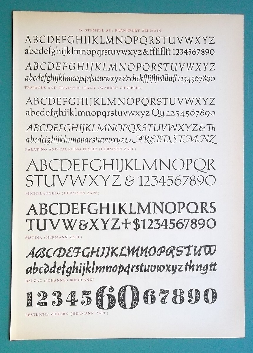 FONT DESIGN Lettering Calligraphy Monotype - 3x 1952 Prints