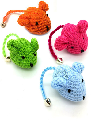 Kats'N Us 2 Inch Pack of 4 Crochet Mouse with Bell Cat Toy - Multicolored