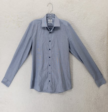 Olymp Men Shirt 15 Blue Patterned Cotton Blend Long Sleeve Button Down Body Fit
