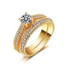 24K Gold Hot Simulated Wedding Ring Set Invisible Setting Top Quality  SIZE   7