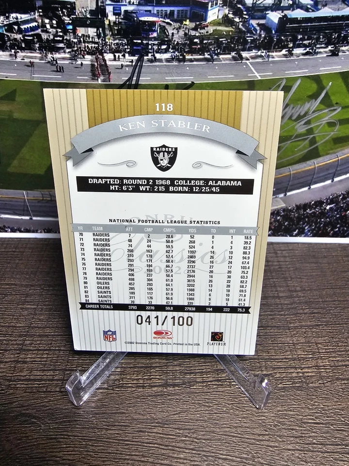 2002 Donruss Classics Timeless Tributes #118 Ken Stabler /100 - Image 2 of 2