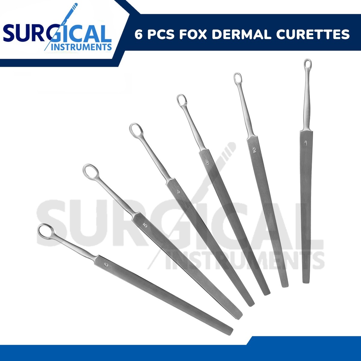 Double Ended Curette 6 Fox Dermal Curettes Surgical ENT Medical Instruments 1,2, 3, 4, 5,6 Ear Curette