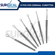 6 Fox Dermal Curettes Surgical ENT Instruments 1, 2, 3, 4, 5, 6 mm German Grade