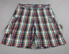 VINTAGE Polo Ralph Lauren Shorts Mens 36 Blue Plaid Cargo Lightweight 36x23