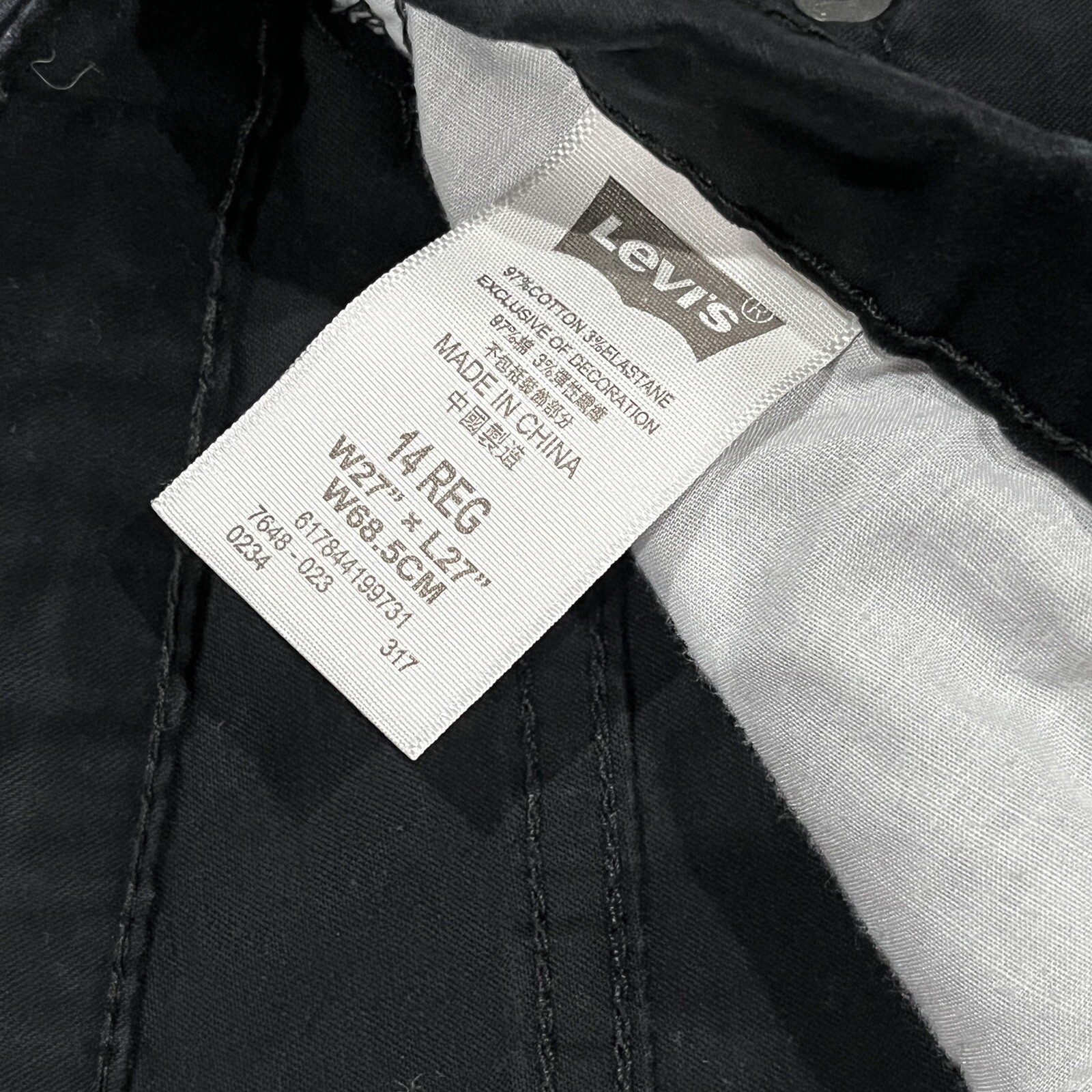 Levis 511 Boys Jeans Size 14 Reg W27 X L27 Black Denim Slim Leg Logo