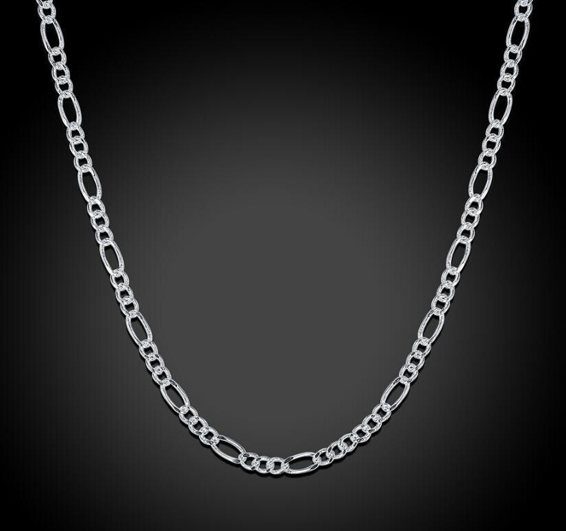 Sterling Silver Figaro Chain Necklace Diamond-Cut 2mm 925