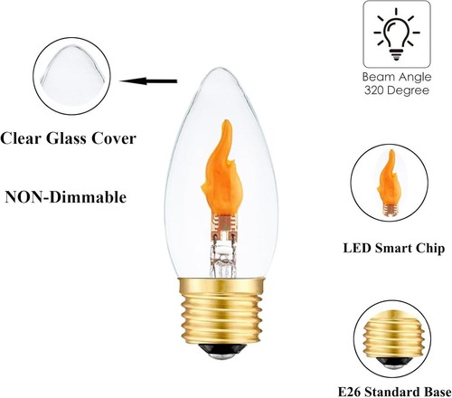 Flickering Light Bulbs E26 Standard Base Flame Light Bulb, LED Flickering Flame - Picture 4 of 11