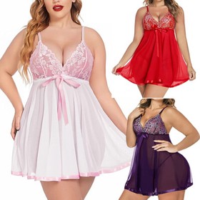 Women Sexy Lingerie Lace Babydoll Sheer Chemise Sleepwear Dress Pantie Plus Size