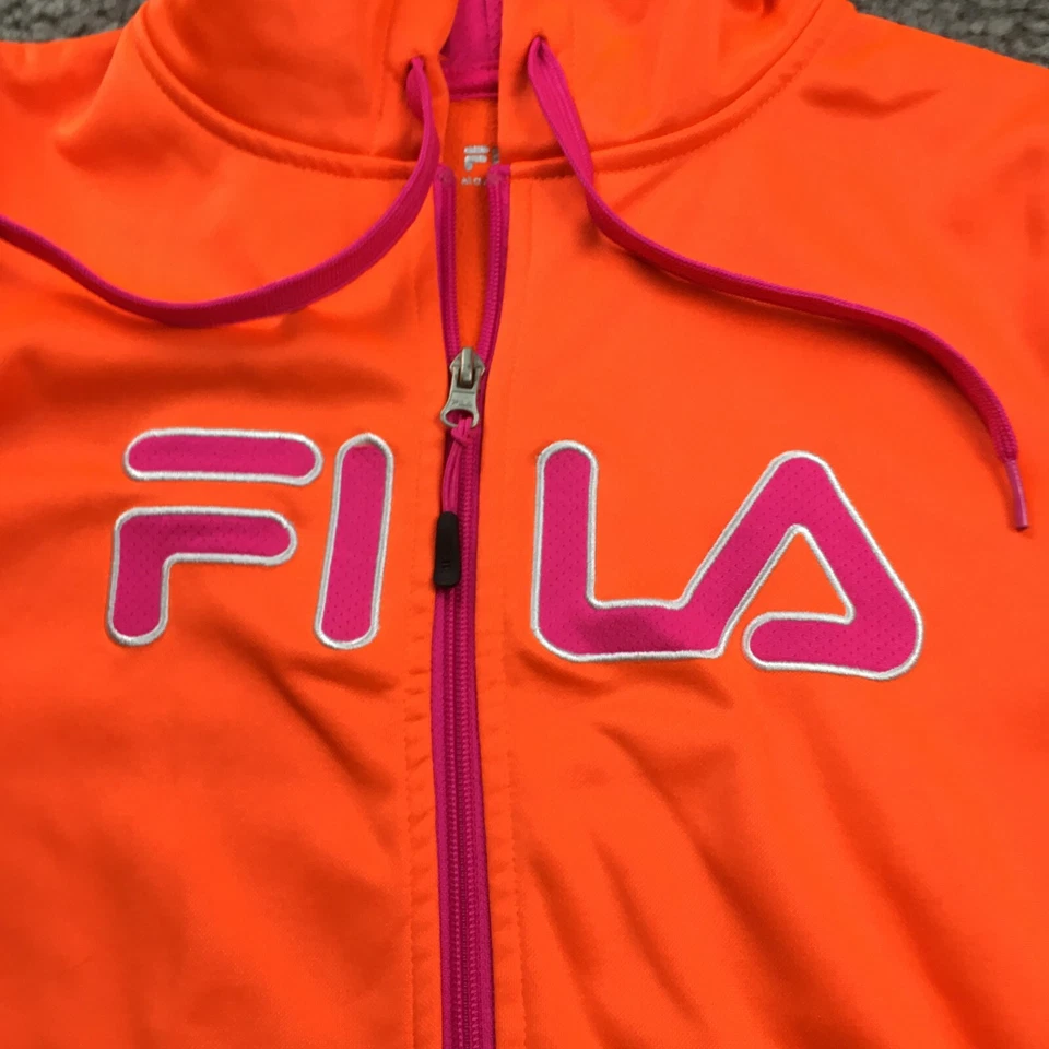 FILA Womens Full Zip Hooded Jacket Sz S Orange Pink Logo Long Sleeve - Image 3 of 4