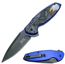 8" American Bald Eagle Spring Assisted Folding Pocket Knife Blue 