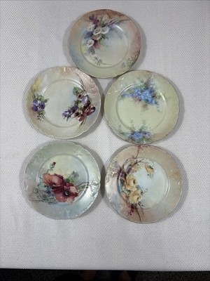 (5) Antique 1904-1918 GDA France Tea Saucers Signed M.Livingston Xcell!
