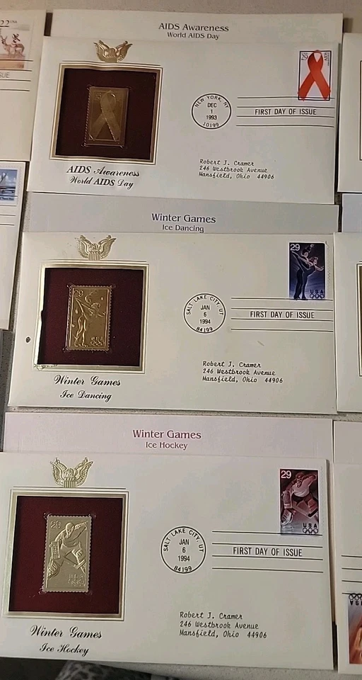 12 réplicas douradas. Selos dos EUA 22kt placa de ouro edição de primeiro dia.  - Imagem 4 de 4