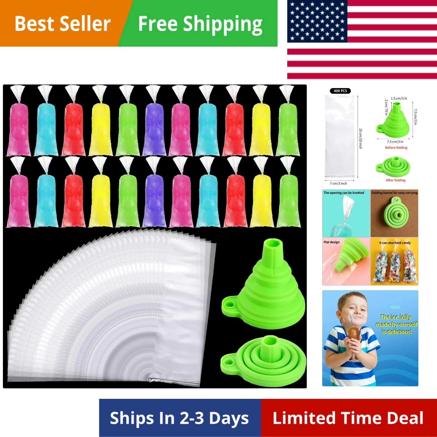 400 Pieces Ice Lolly Bags Disposable Ice Lolly Mold Plastic Candy Freeze Pop ...