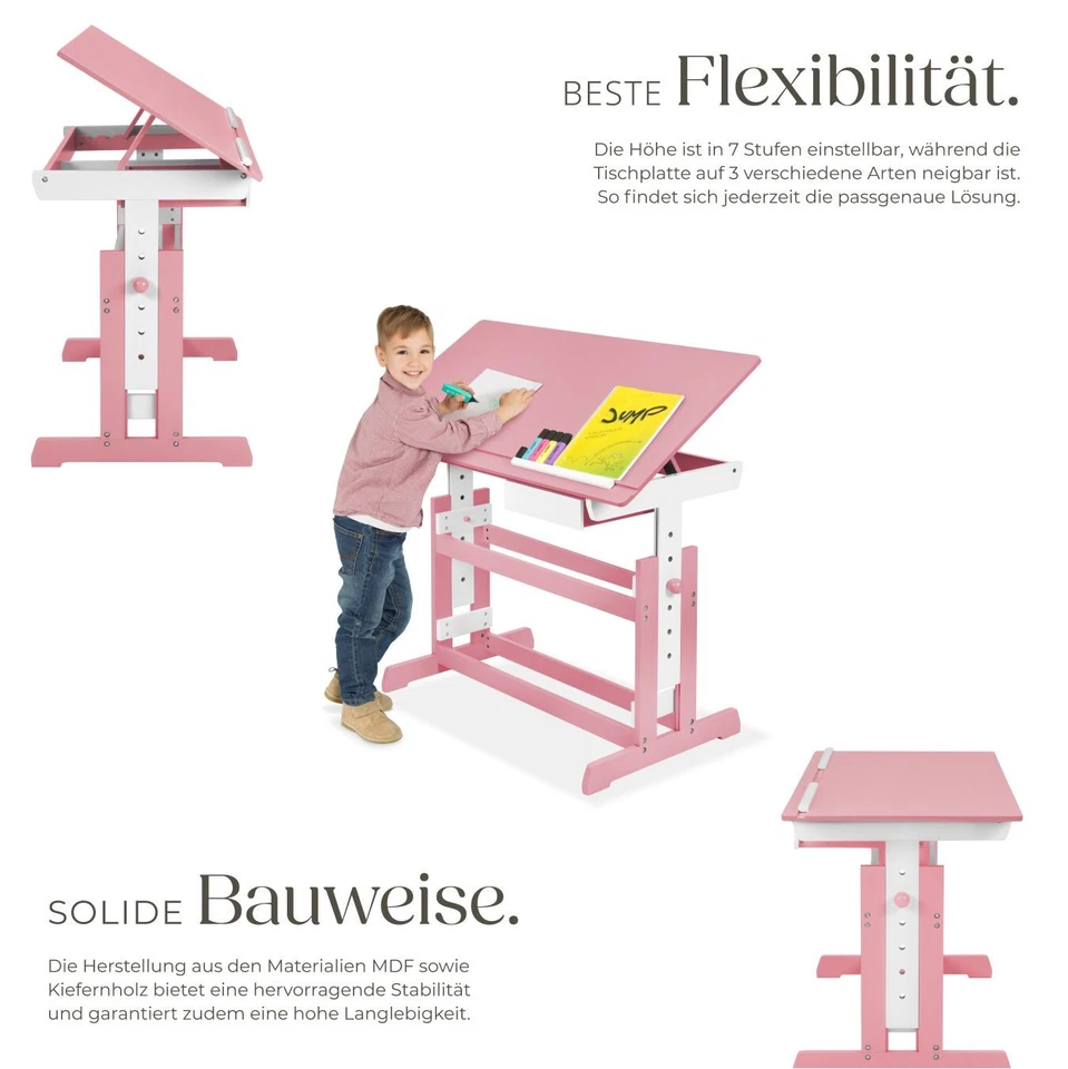 Schreibtisch höhenverstellbar 109x55x63-94cm Computertisch Bürotisch pink B-Ware - Bild 3 von 4