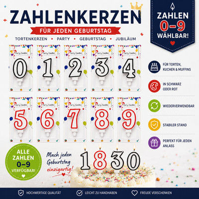 Zahlenkerze Geburtstag Kerze 0-9 Tortenkerze Geburtstagskerze Kuchenkerze Zahl