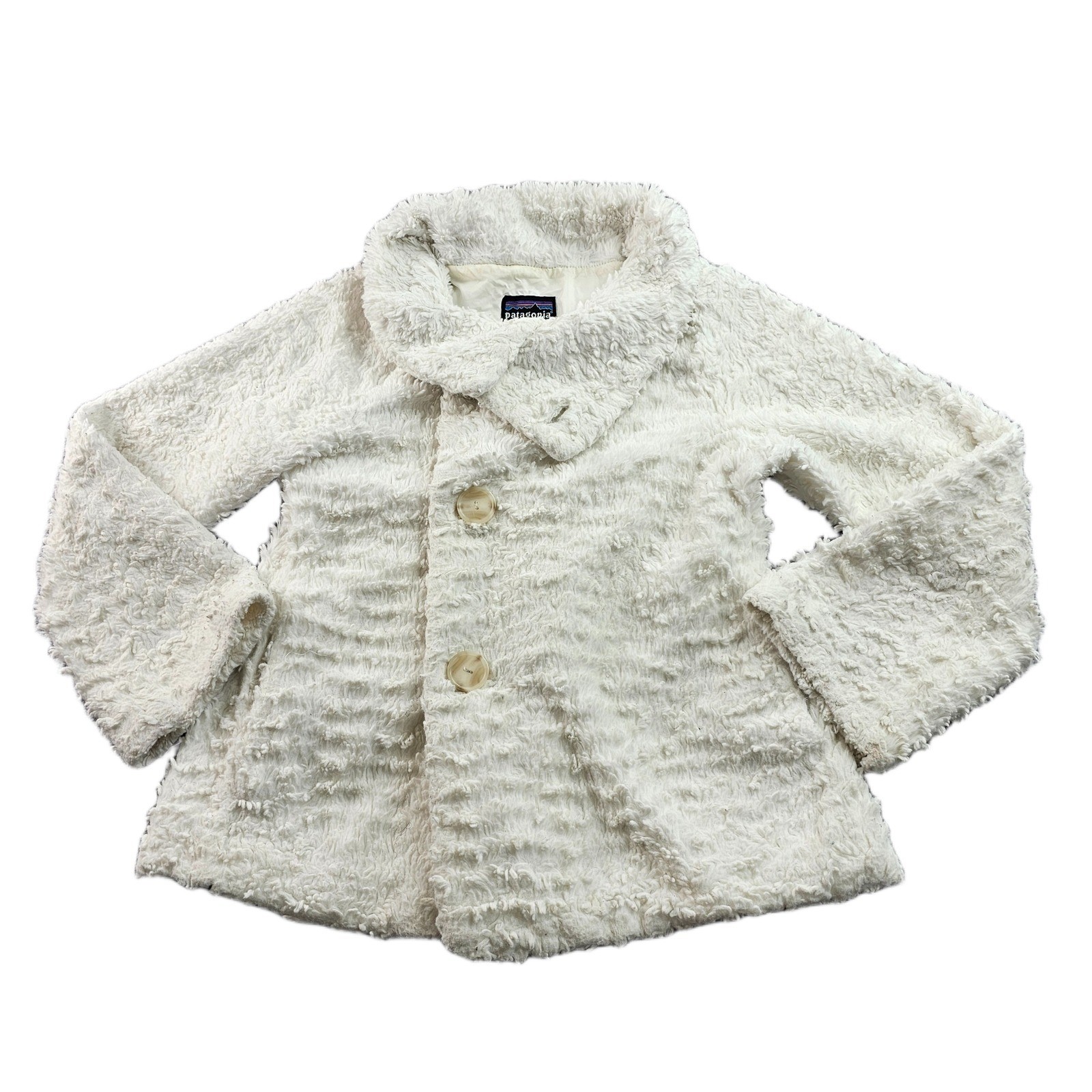 Patagonia Fleece Jacket Girls M/10 White Long Sleeve Mock Neck Button Front
