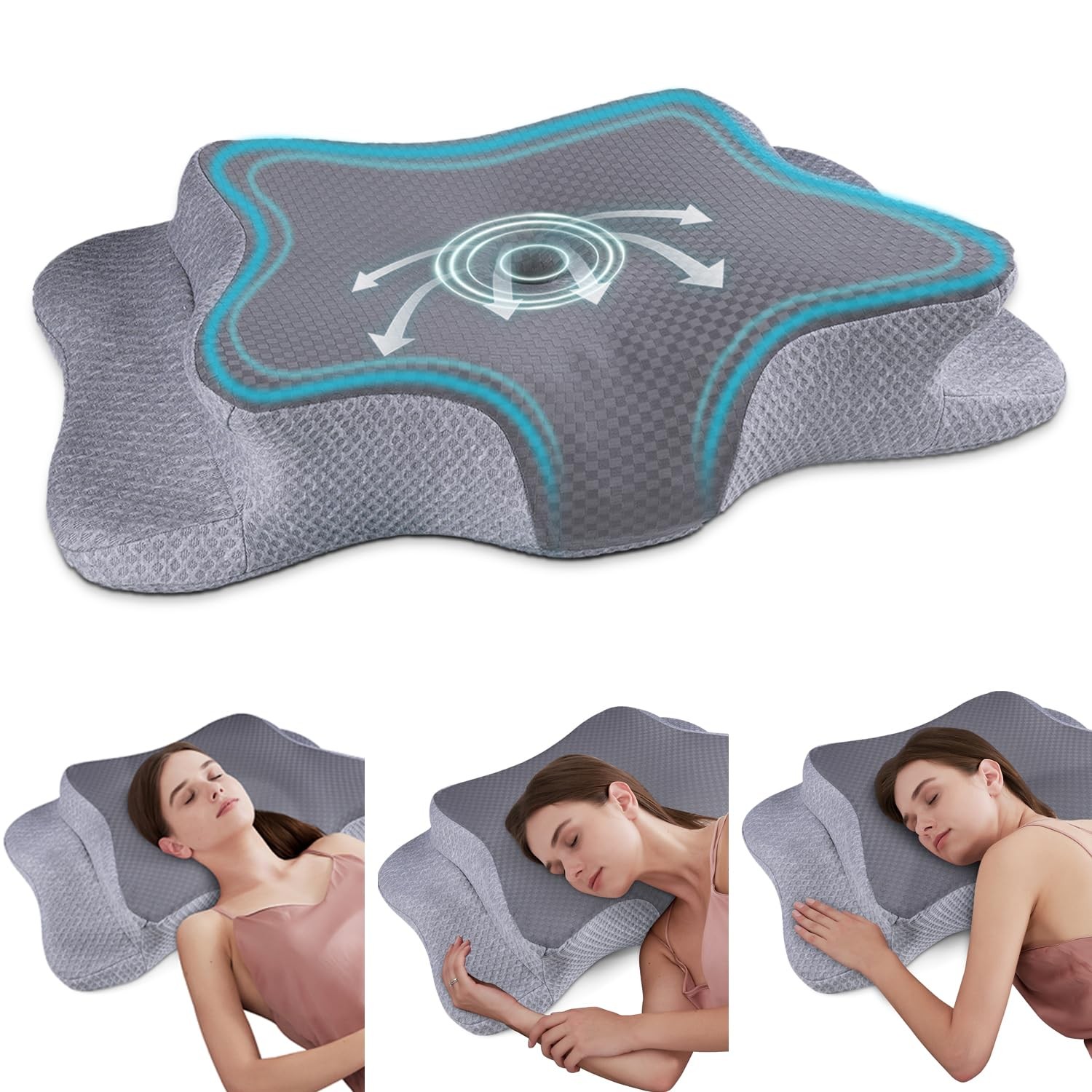 Cervical Neck Pillow for Pain Relief Sleeping, Contour Memory Foam Pillows, E...