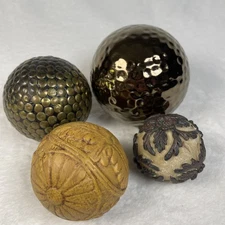 Lot/ 4 Decorative Balls Orbs Filler Sphere Bronze Brown Tones Ceramic Resin