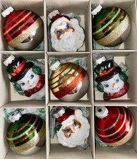 Christopher Radko Shiny Bright 9 Christmas Ornaments Glass Santa Snowman Balls