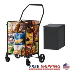 Foldable Utility Cart W/ Double Basket 360  Swivel Wheels Heavy Duty Cart New