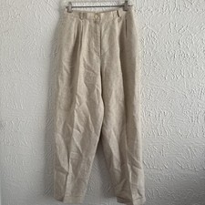 TALBOTS Vintage Oat Pleated Lined Irish Linen Trousers, Pants. 10 Petite