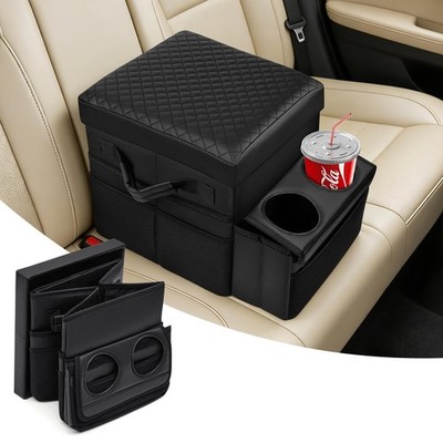 Foldable Car Bench Seat Console Organizer Box with 2 Cup Holders & Storage - Uni