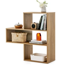 3-Shelf Convex Bookshelf Room Organizer with Anti-Toppling Device Freestanding