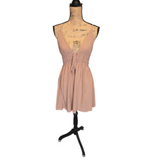 Wild Fable light brown racerback straps v neck mini dress, size medium