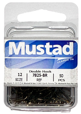 Mustad 7825-BR Double Hook Size 12 Bronze 50 Count Package
