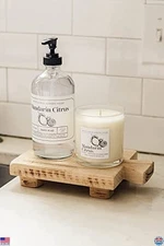 Farmhouse Decorative Riser Stand for Home Decor, Rustic Wood Pedestal Tray