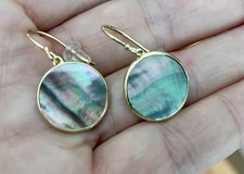 IPPOLITA 18K gold Polished ROCK CANDY round Mother of pearl earrings $595 NEW