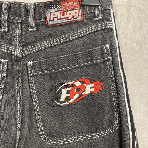 Vintage Plugg Jeans Wide Leg Boys 14 Skater Stripe Loose Y2K Denim Pants Baggy - Picture 5 of 10