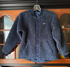 Patagonia Jacket Coat Kids L 12 Navy Blue Retro-X Deep Pile Fleece Bomber