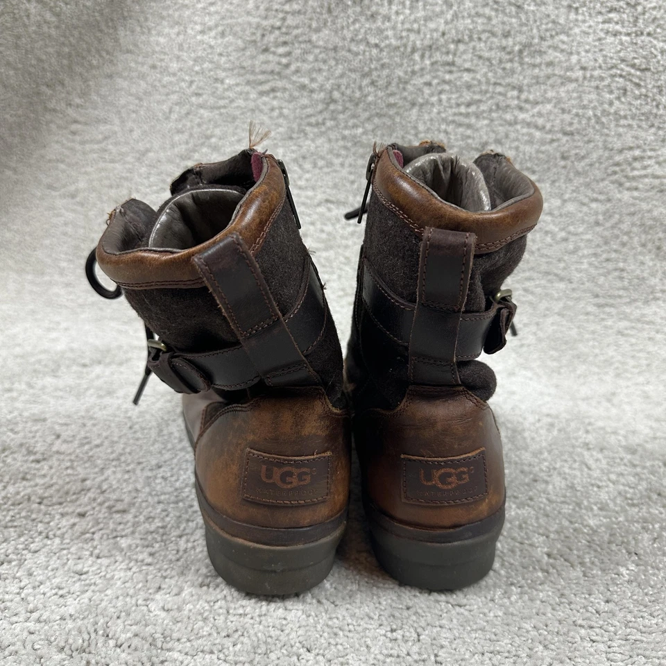 Botas de Combate UGG para Mujer Talla 8.5 Cuero Marrón Forradas en Lana Con Cordones Cremallera Foto 4 de 4