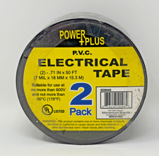 2 Pack x Electrical Tape BLACK Power Plus PVC 7.1" x 50' - BRAND NEW