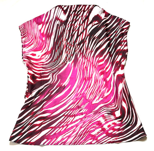 NWT MNG By Mango Blouse Abstract Stripe Gathered Neckline Sleeveless, Pink - S