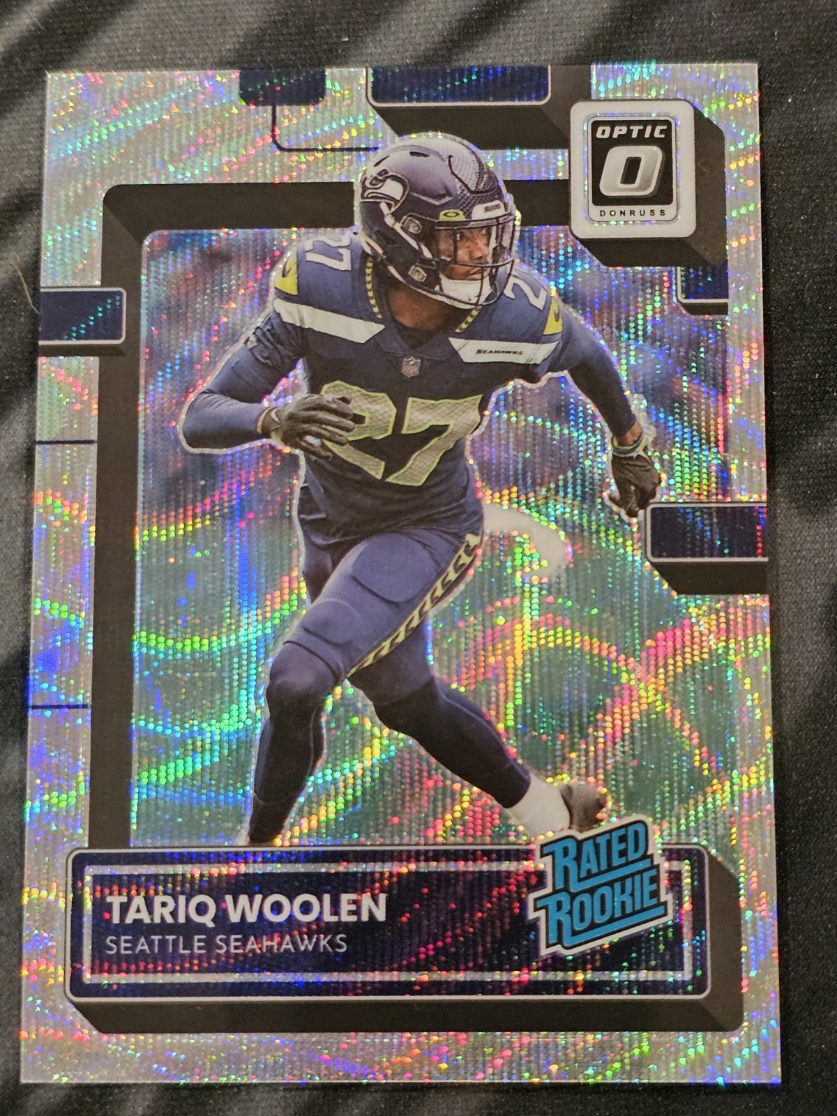 2022 Panini Donruss Optic Premium Wave Holo Prizm RC /300 #298 Tariq Woolen