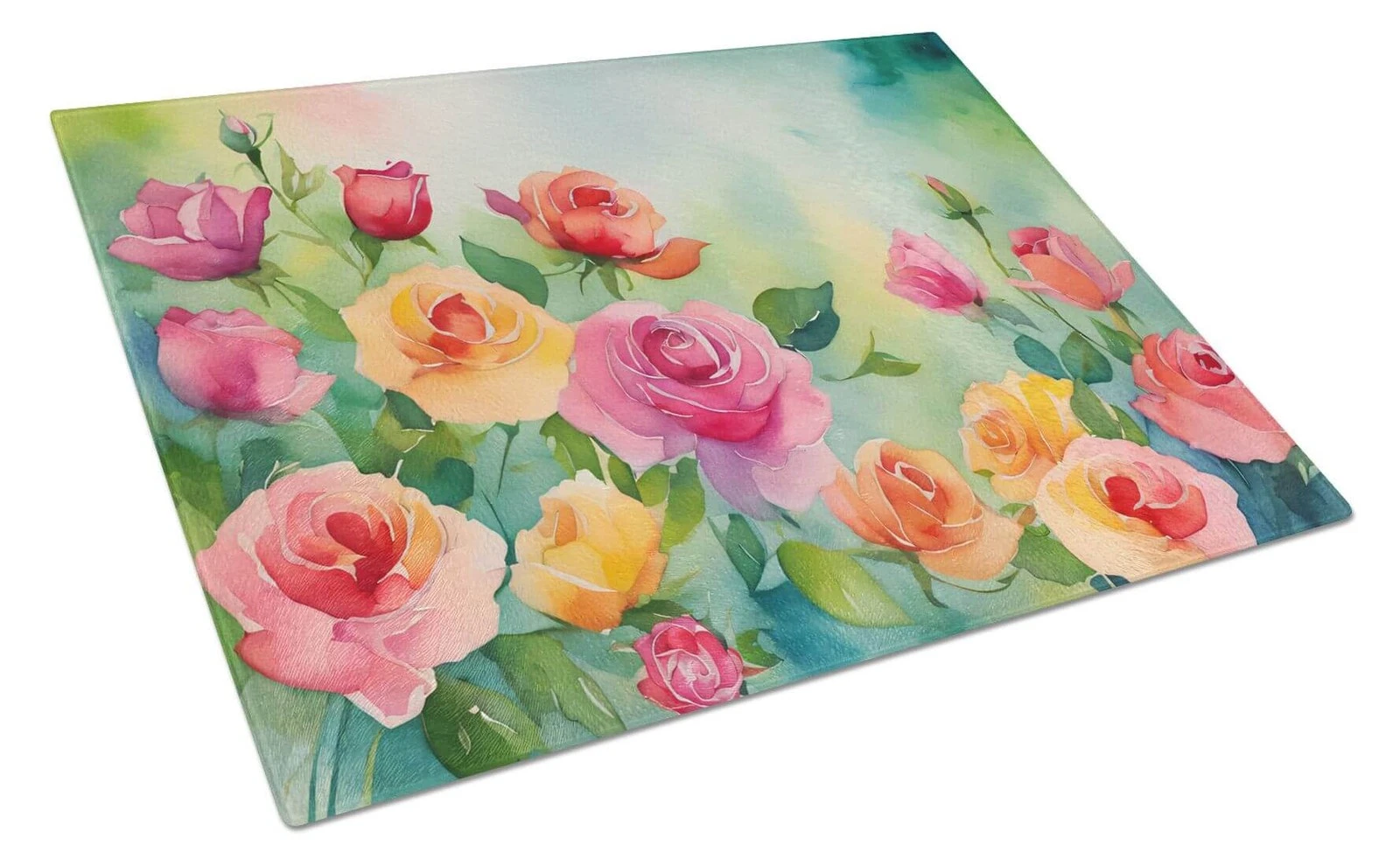 NEW Roses in Watercolor Glass Cutting Board Decorative Tempered Glass Kitchen