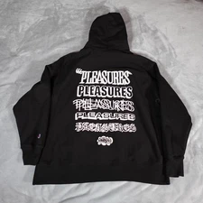 Pleasures X Eric Haze Hoodie Mens XL Champion Reverse Weave Black 